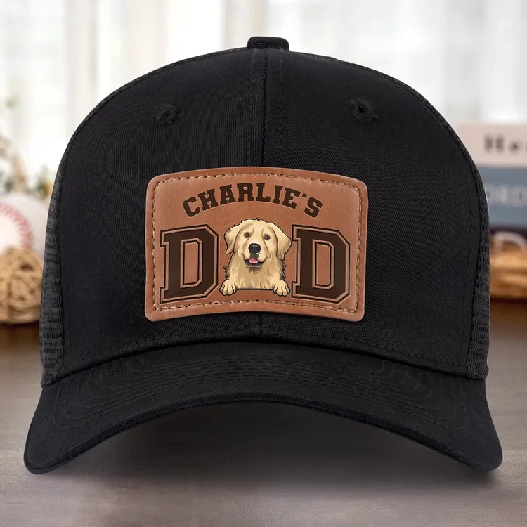 Tails Wag For This Guy - Dog Personalized Custom Leather Patch Hat - Father's Day, Gift For Pet Owners