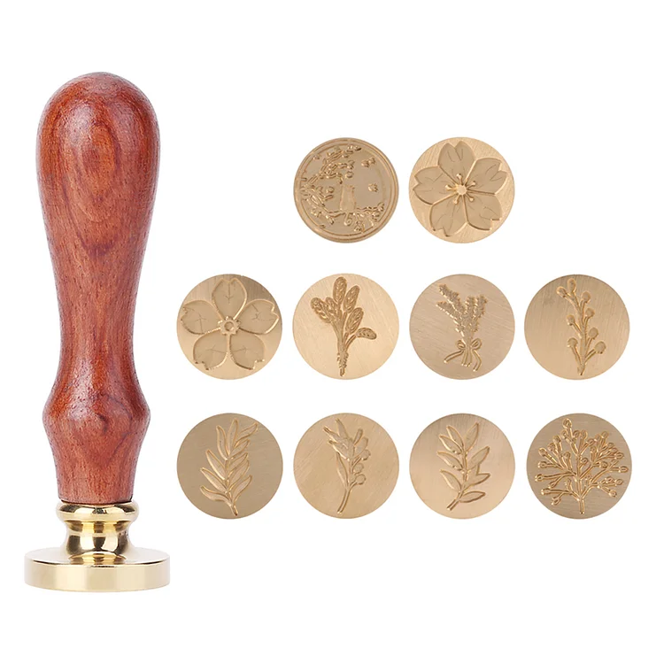 Wood Handle Wax Seal Antique Plant Pattern Sealing Wax Stamp DIY Craft Tool