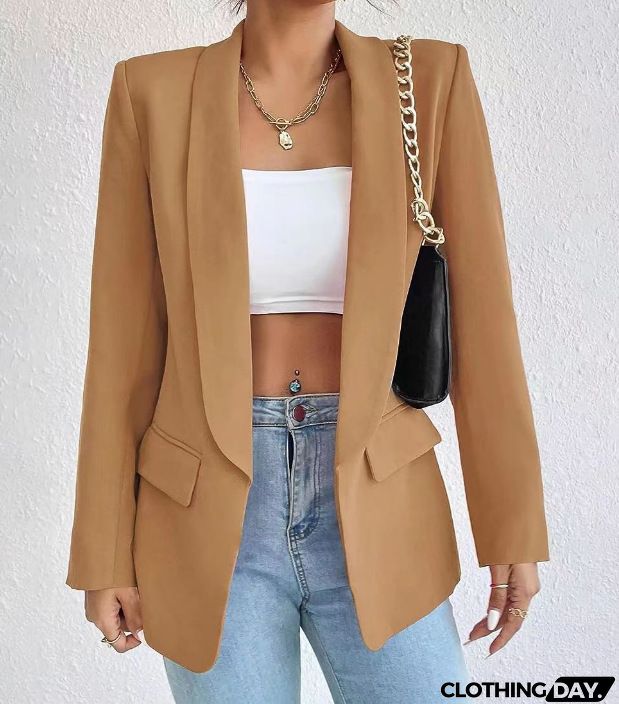 Women Solid Color Casual Lapel Long Sleeve Blazer Coat