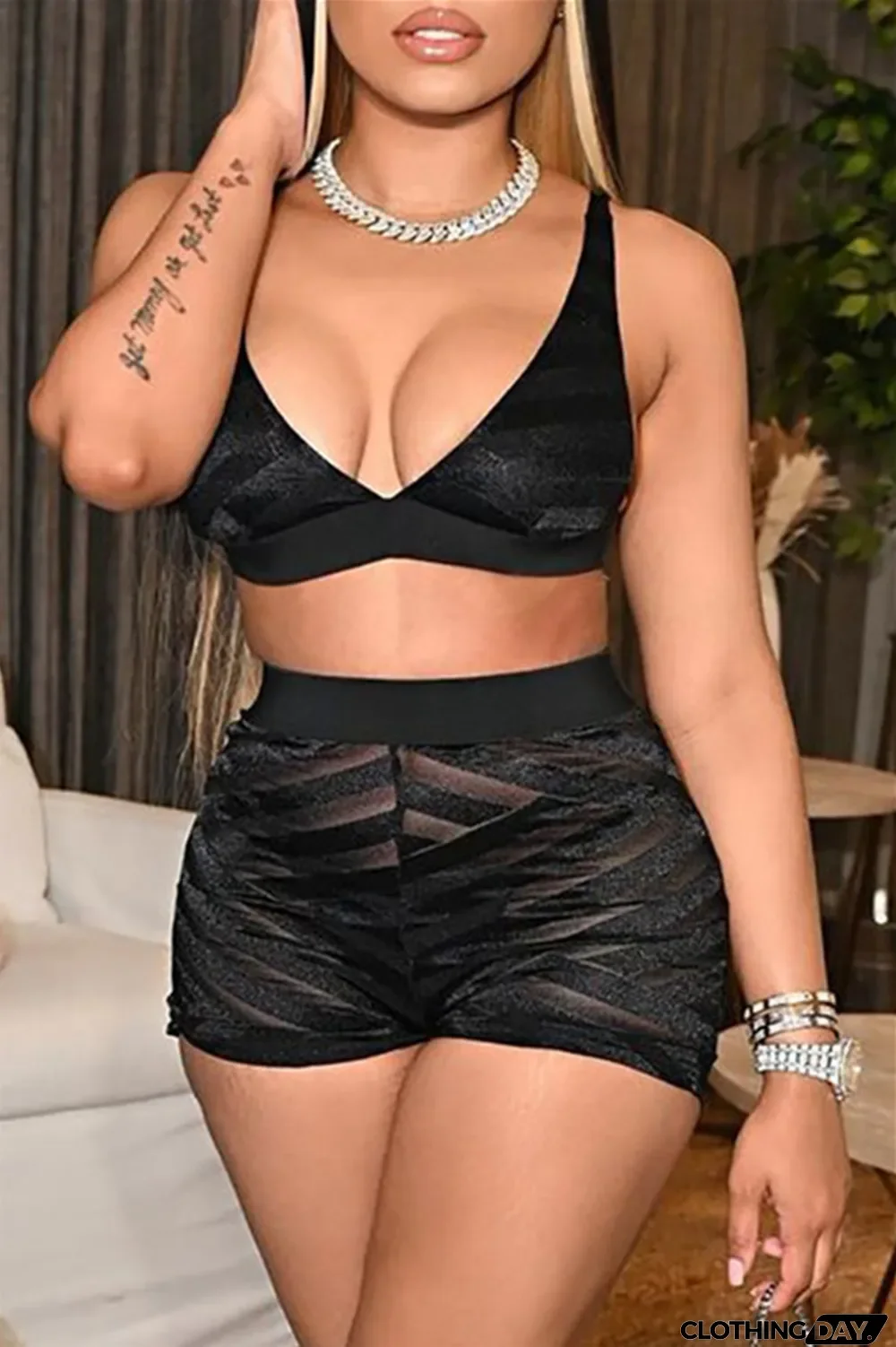 White Fashion Sexy Solid Split Joint Backless V Neck Sleeveless Two Pieces