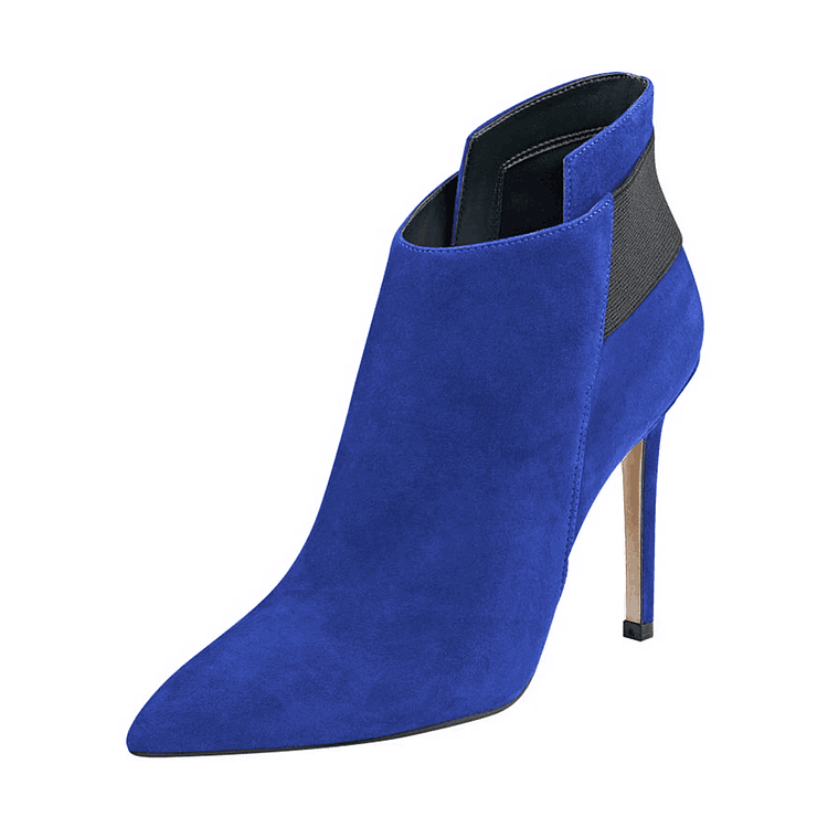 Blue Vegan Suede Dress Boots Pointy Toe Stiletto Heel Fall Booties |FSJ Shoes