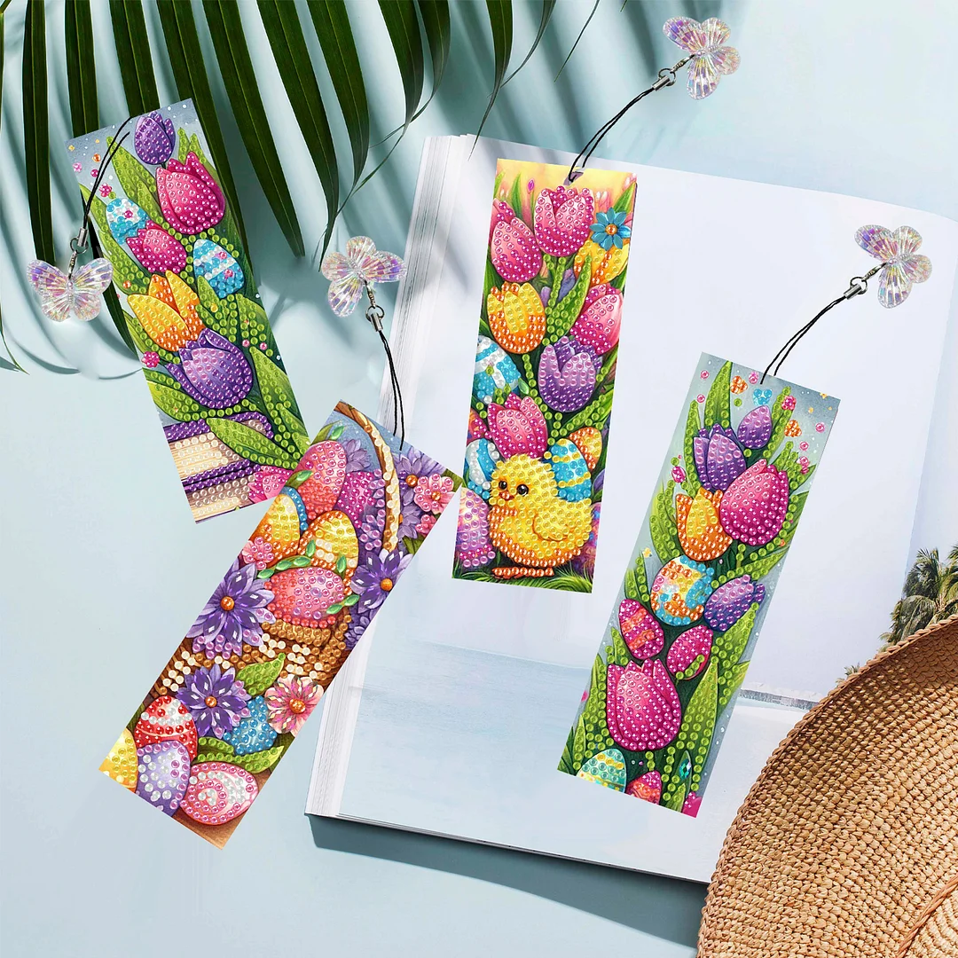 12Pcs Easter Cats DIY Diamond Art Painting Bookmark for Reading Enthusiasts