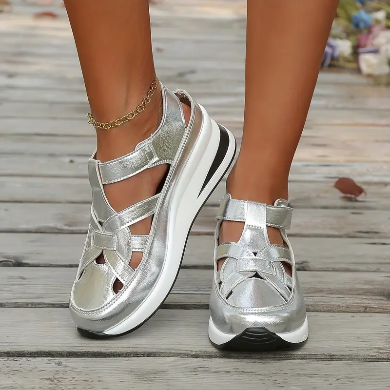 womens casual athletic sandals round toe closed back cut out design strap thick sole cover black white beige more strappy sandals details 8