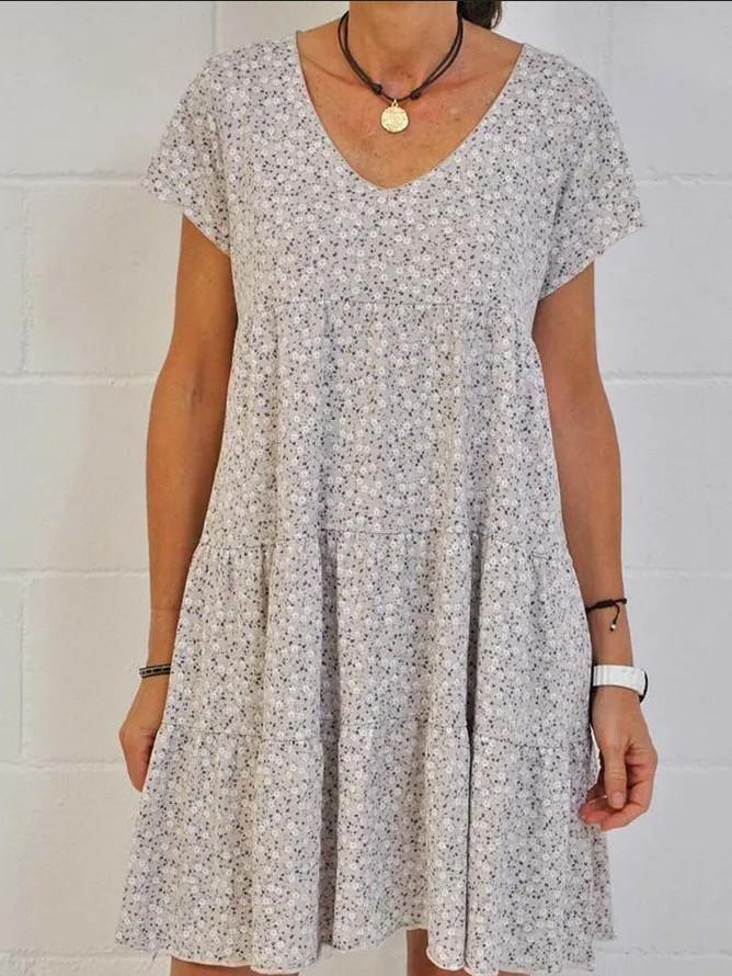 Women's Short Sleeve Round Neck Floral Printed Dress