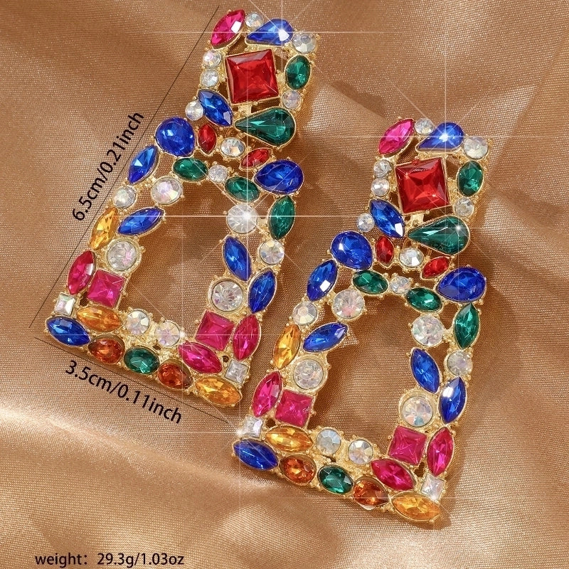 1 Pair Exaggerated Commute Shiny Rectangle Hollow Out Inlay Alloy Acrylic Rhinestones 18K Gold Plated Drop Earrings