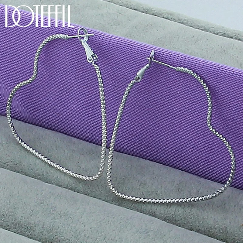 DOTEFFIL 925 Sterling Silver 50mm Big Heart Hoop Earrings For Woman Jewelry