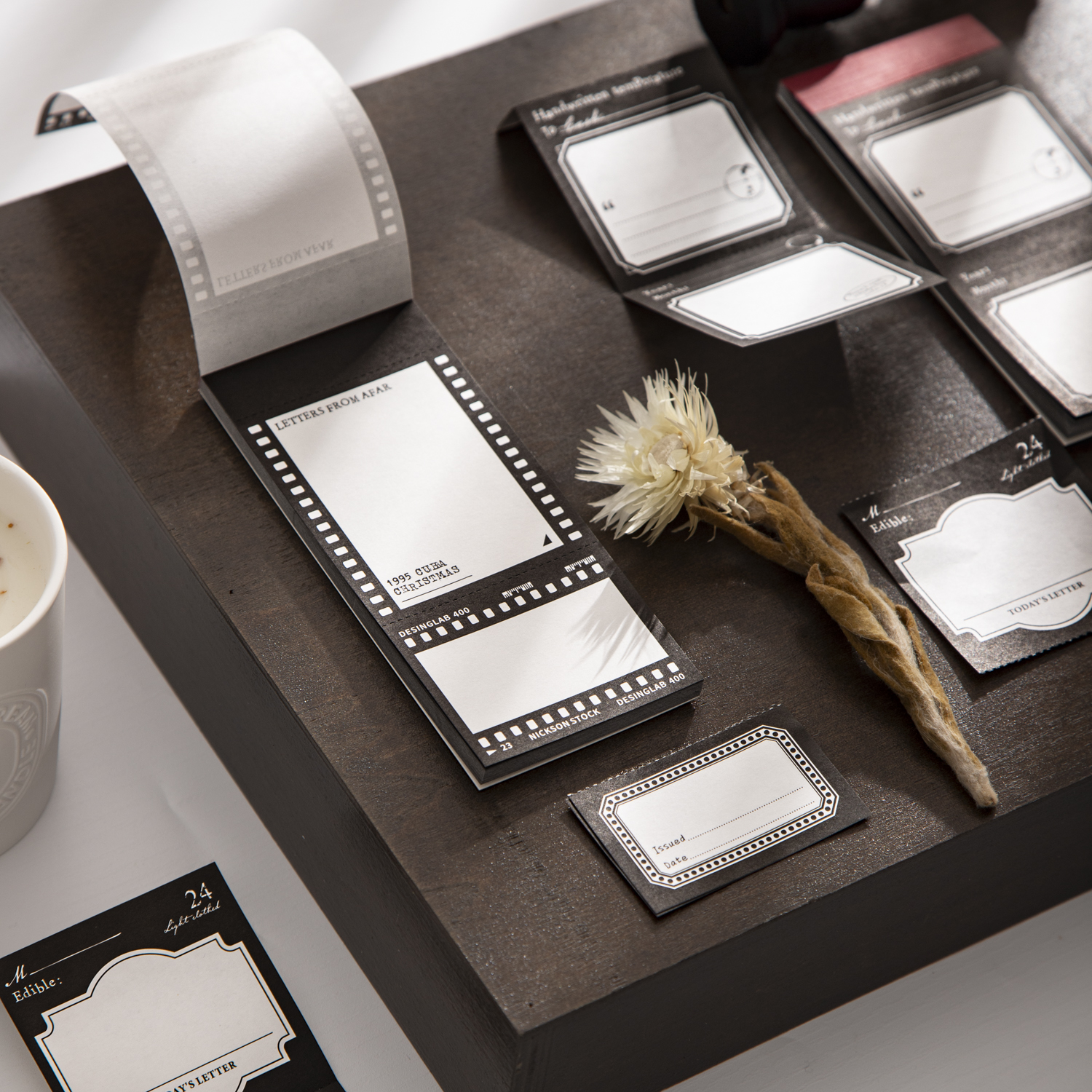 메모 패드 - 흑백 노트 시리즈 빈티지 스탬프 라벨 테두리