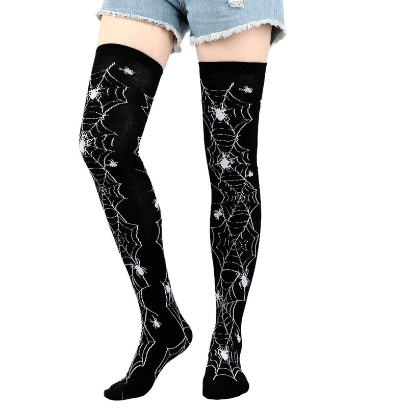 Halloween Retro Women’s Bat Blood Stains Skull Polyester Cotton Over The Knee Socks A Pair