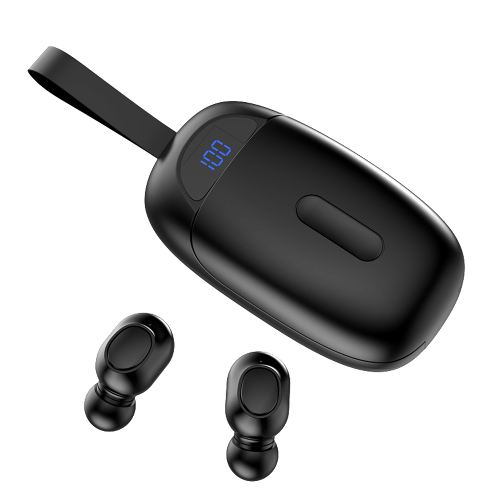 

Wireless Bluetooth Headset Mini In Ear Digital TWS Earbuds with Lanyard, Black, 501 Original