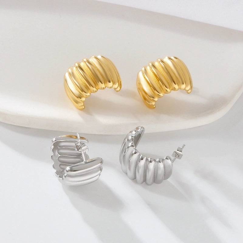 1 Pair Elegant Minimalist C Shape Stripe 304 Stainless Steel 18K Gold Plated Ear Studs