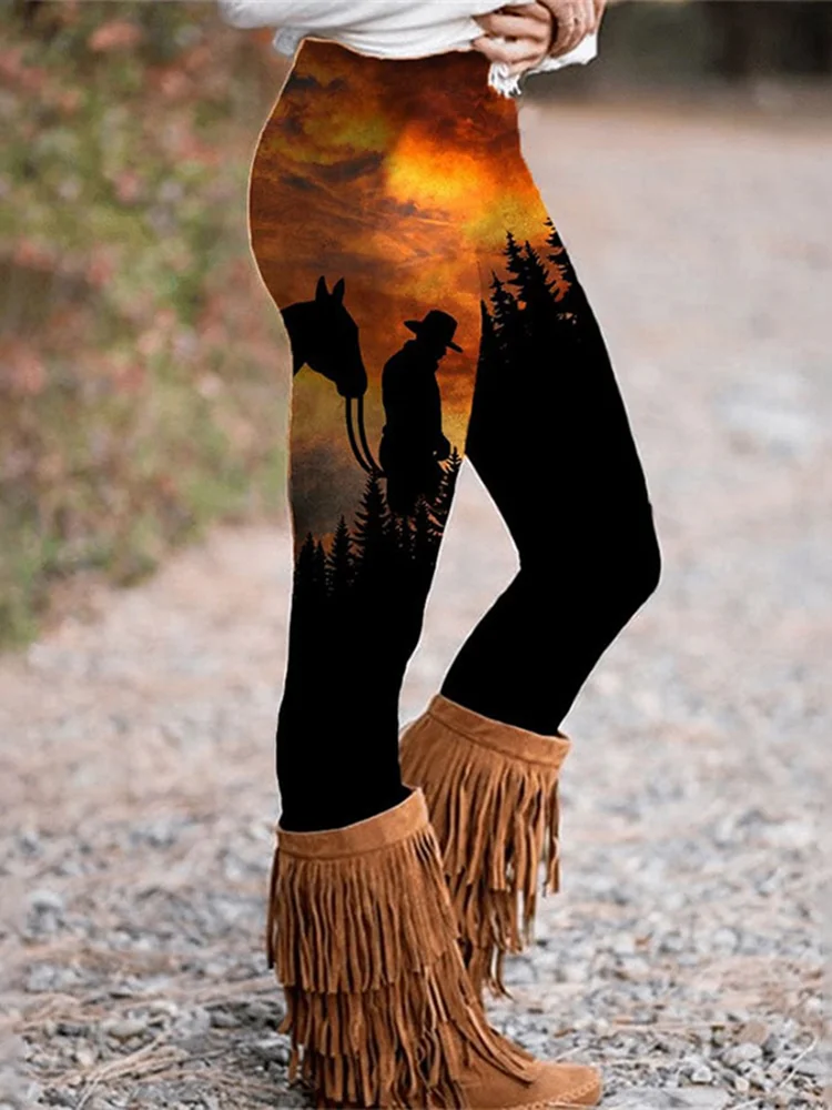 Western Cowgirl Print Casual Leggings