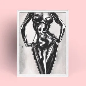 Pornhint Sexy Art Print, Latex Fetish BDSM Wall Decor,Black and White Modern Art