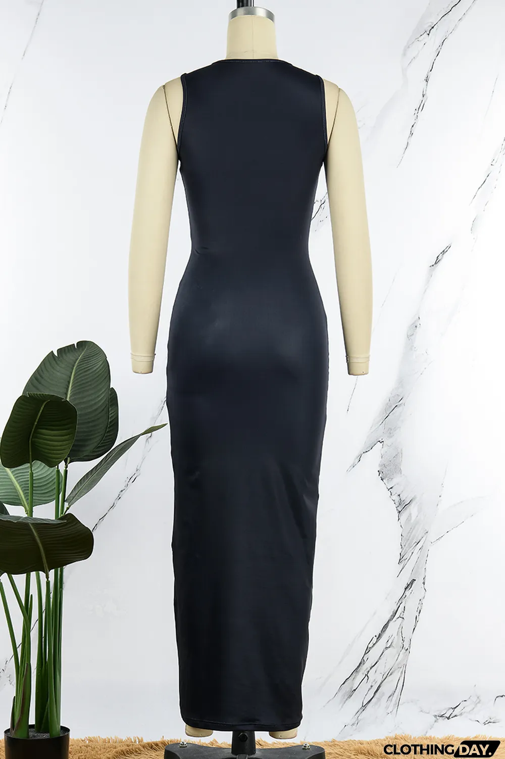 Black Sexy Print Patchwork O Neck One Step Skirt Dresses