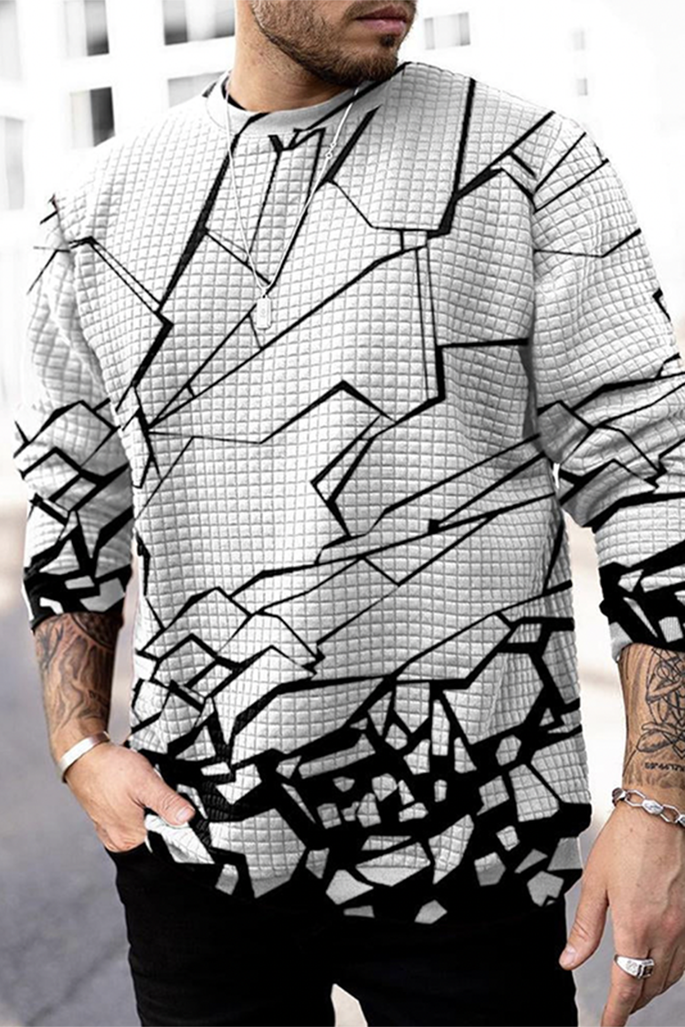 Tiboyz Men's Abstract Geometric Round Neck Pullover Sweatershirt