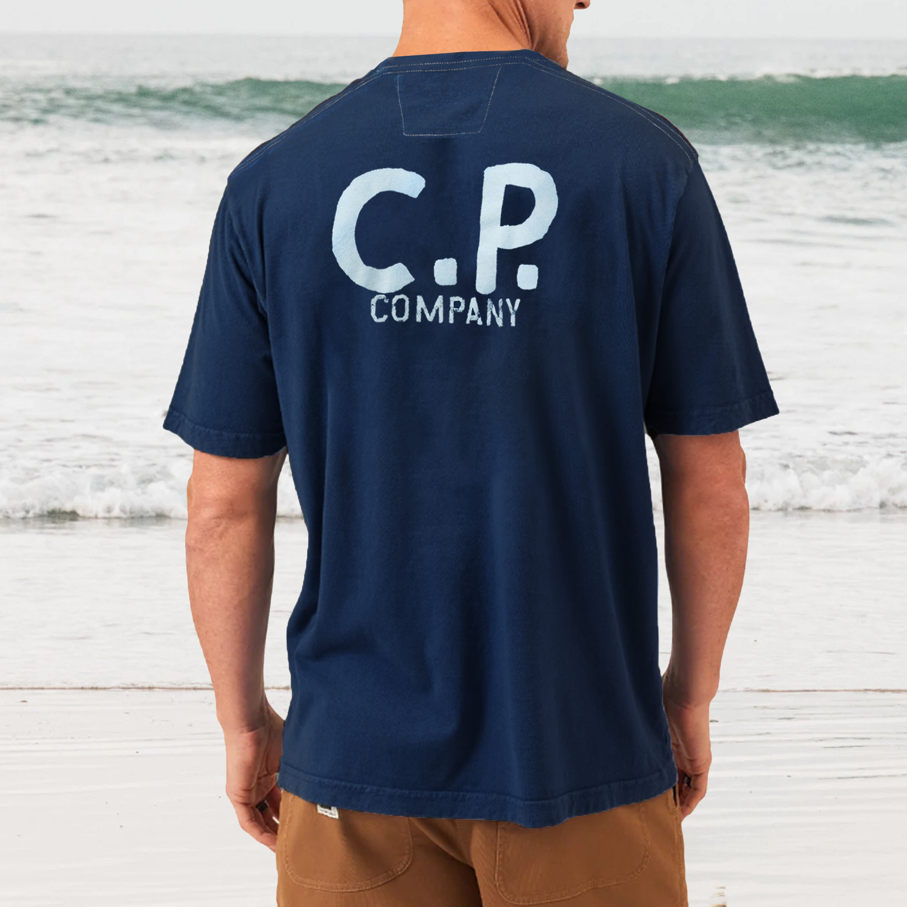 Unisex Vintage CP COMPANY Printed Short Sleeve Crew-Neck Beach Surf T-Shirt / [blueesa] /