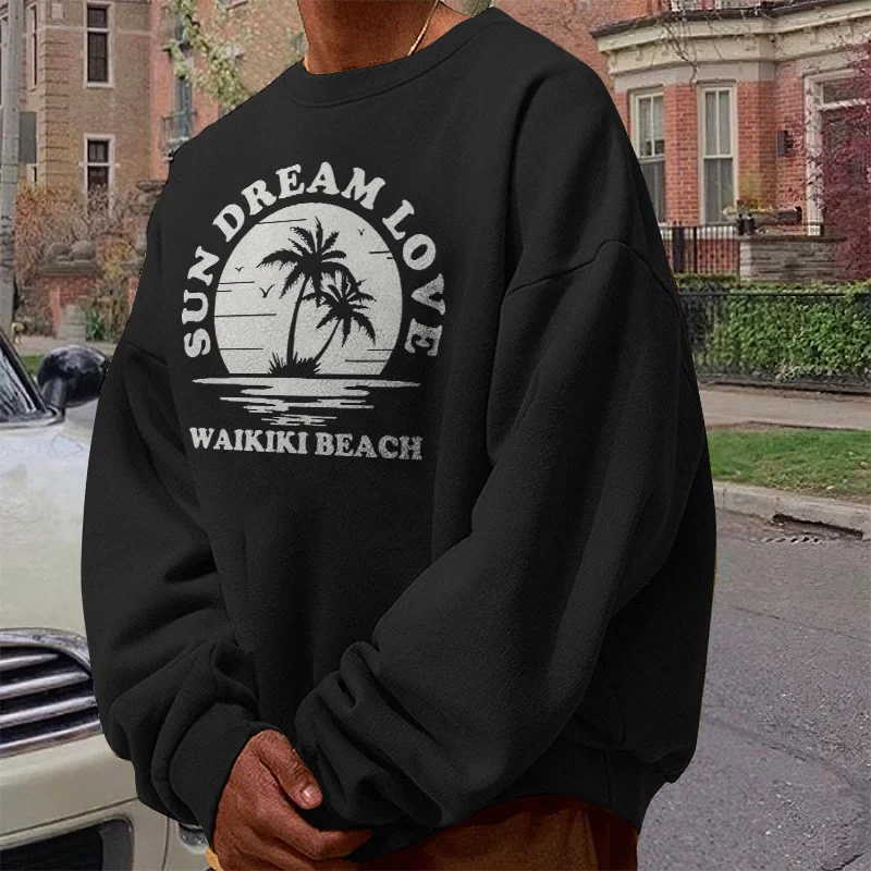 Sun Dream Love  Haikiki Beach Printed Men's Fashion Retro Sweatshirt