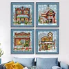 (4pcs) Christmas House - 14CT Stamped Cross Stitch 15*17cm(Brand)