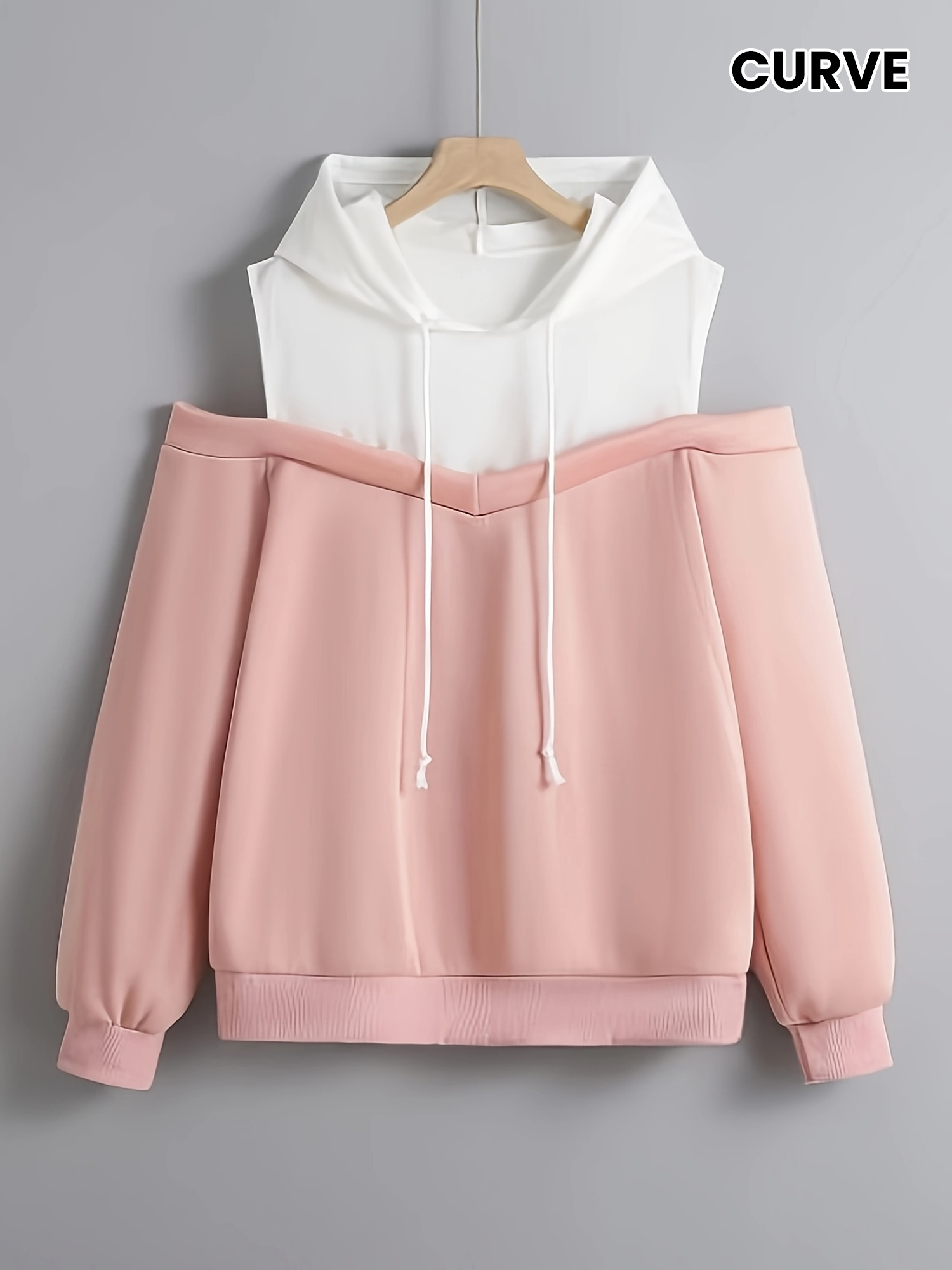 Stylish Plus-Size Color Block Hoodie - Casual Polyester Knit With Ribbed Cuffs, Machine Washable & Dry Cleanable, Ideal For Spring/Fall | IFYHOME