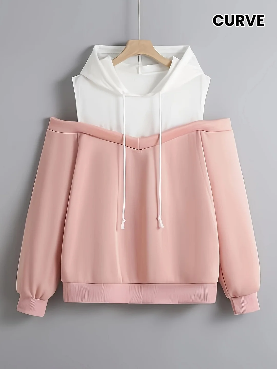 Stylish Plus-Size Color Block Hoodie - Casual Polyester Knit With Ribbed Cuffs, Machine Washable & Dry Cleanable, Ideal For Spring/Fall | IFYHOME