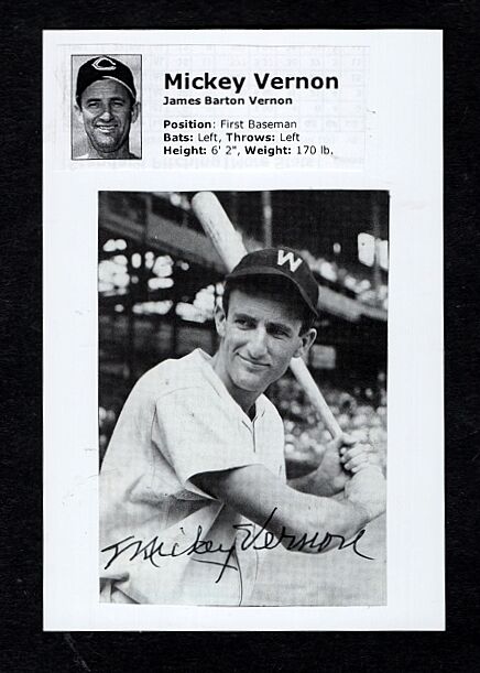 MICKEY VERNON-WASHINGTON SENATORS AUTOGRAPHED POSTCARD SIZED Photo Poster painting-(d.2008)