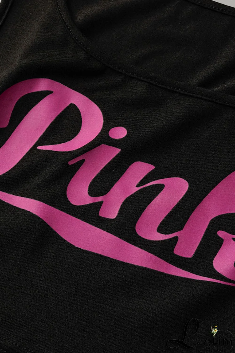 Black Fashion Casual Sportswear Letter Print Basic U Neck Sleeveless Two Pieces