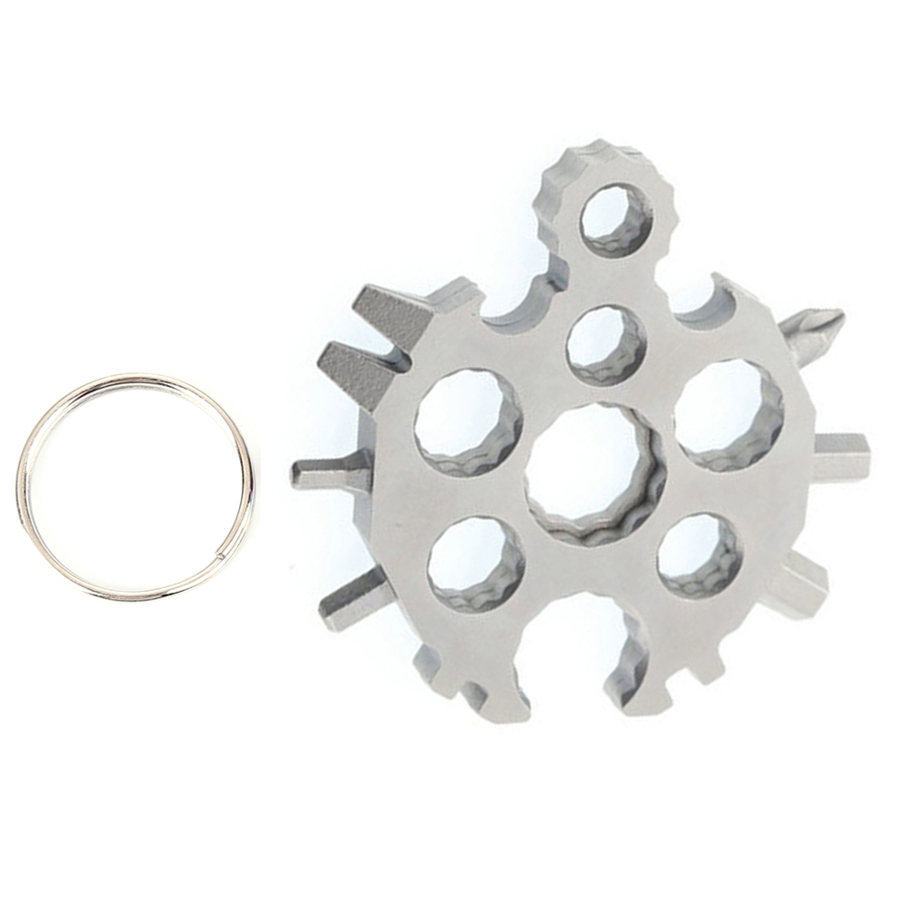 

20-in-1 Multifunction Snowflake Tool Card Combination Wrench with Key Ring, Silver, 501 Original