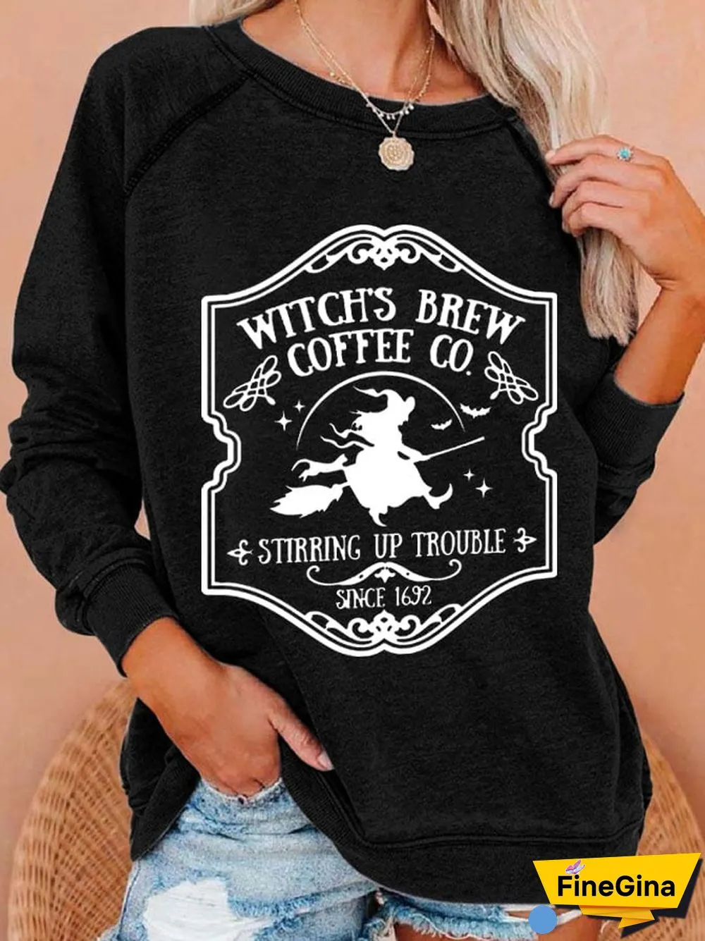 Womens Casual Witch Brew Coffee Stop Spell Since 1962 Long-Sleeved Sweatshirt