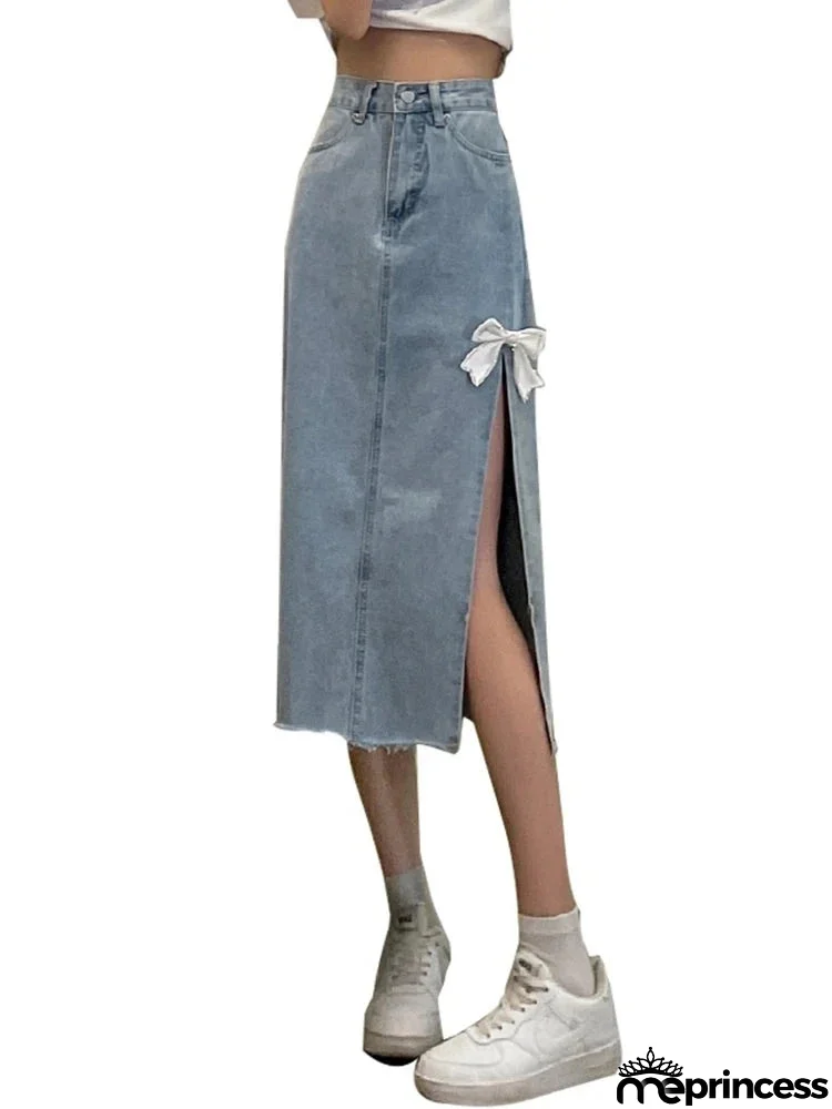 Women's Cotton Elastic Waist Bowknot Pattern Casual Wear Skirt