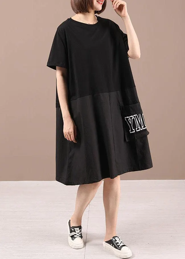 Modern Black A Line Letter Summer Patchwork Dresses