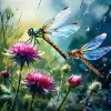 Libellule dans les Fleurs - Broderie Diamant Rond - 40*40cm