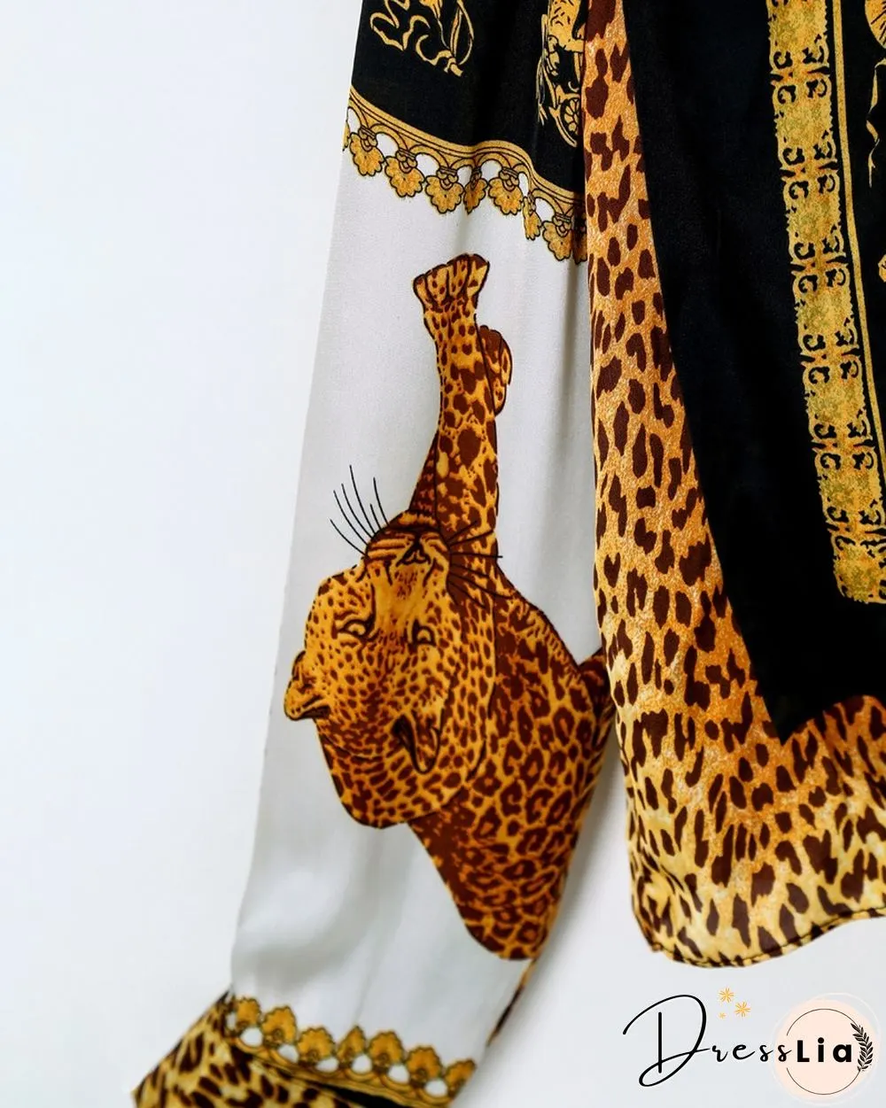 Leopard Print Knot Front Long Sleeve Blouse