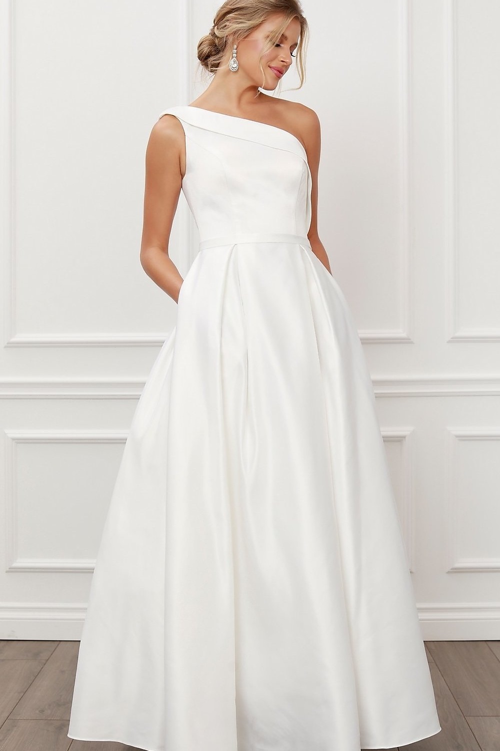 Ovlias Graceful White One shoulder Sleeveless Formal Couture Prom Dress LY0648