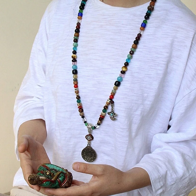 Tibet 108 Mala Beads Nine Palaces Bagua Bodhi Seed Yak Bone Vajra Harmony Bracelet