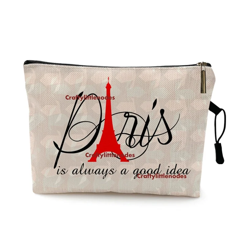 Modern Paris Eiffel Tower English Letetrs Print Pattern Women Toiletries Organize Case Cute Cosmetic Bag Portable Make Up Bags