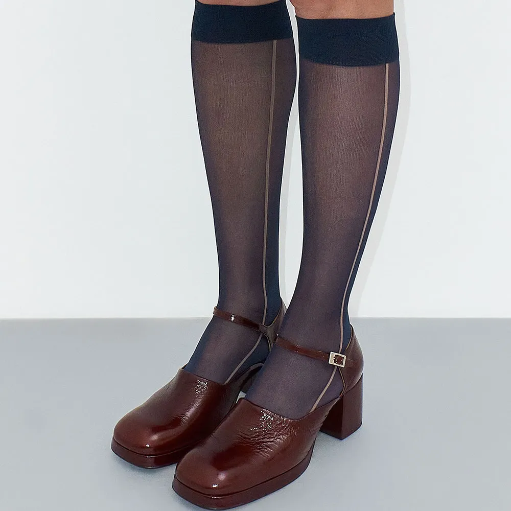 Brown Square Toe Ankle Strap Block Heel Platform Mary Jane Shoes Nicepairs