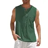 Men's Casual Lace-Up Neck Chest Pocket Sleeveless Vest Tank Top by Inlyline