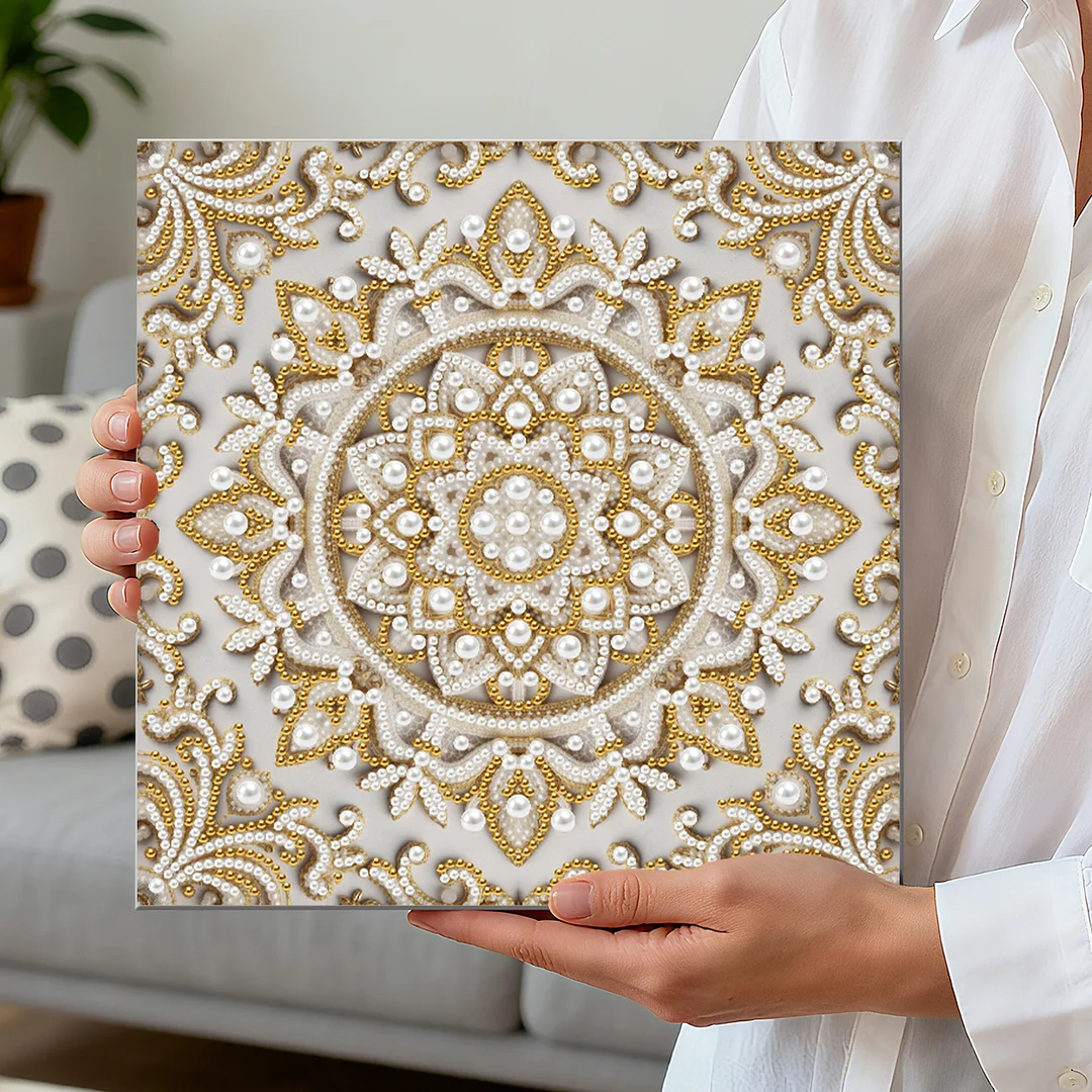 Round Mandala DIY Pearl Diamond Art Kit for Adults Home Decor 25x25cm With Frame