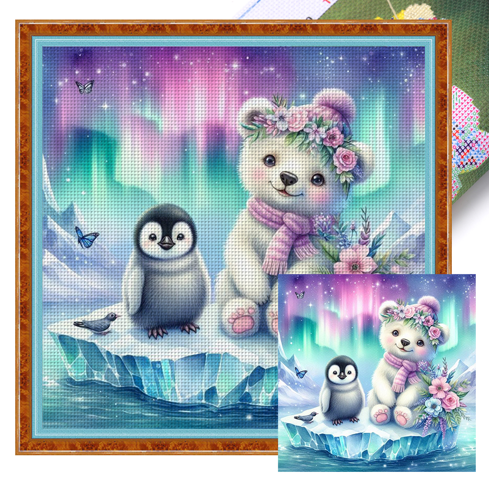 Penguin And Bear Full 11CT Pre-stamped Canvas(45*45cm) Cross Stitch