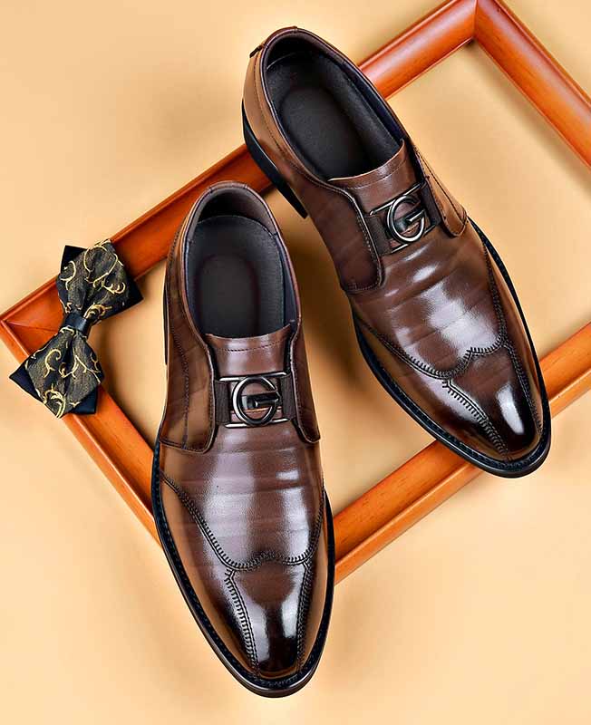 Business Casual Pointed Toe Carved Buckle PU Leather Shoes