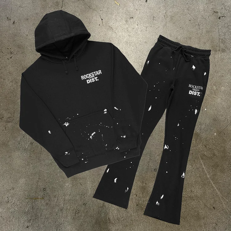 Rockstar Print  Hoodie & Flared Trousers Two Piece Set