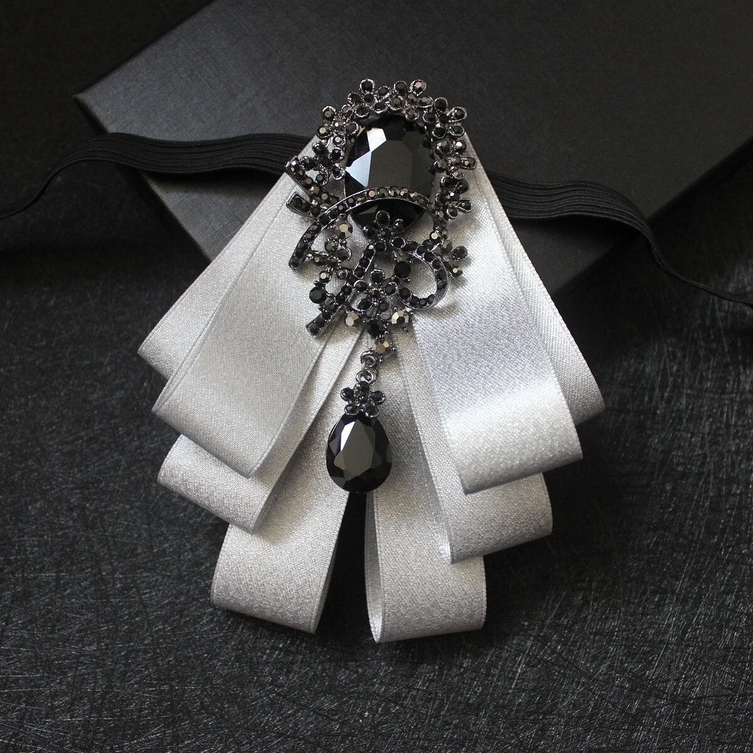 Luxury Black Rhinestone Handmade Bow Tie Men's Wedding Groomsman High-end British Boy Business Suit Shirt Bowtie Set