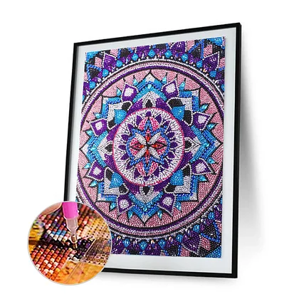 Crystal Art Purple Mandala, 18x18cm Card Diamond Painting Kit