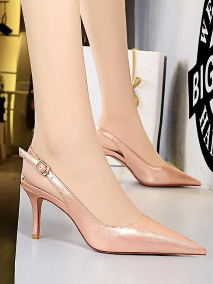 Simple stiletto shoes with shallow mouth and pointed toe hollow back strap