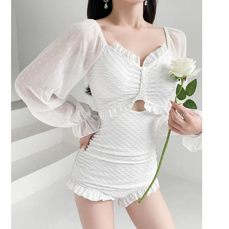 Open Back Cutout Bell Sleeve One-Piece Swimsuit
