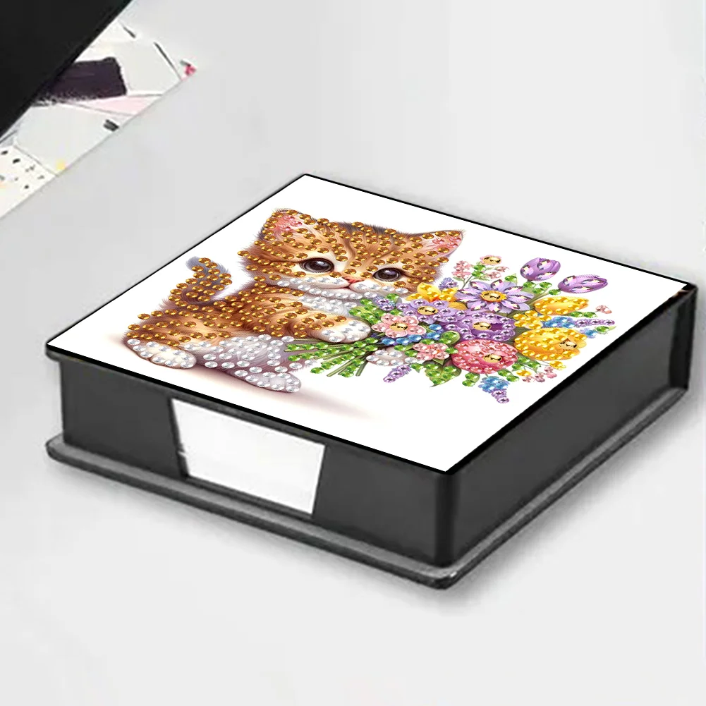 PU Cat Flower Diamond Painting Notecard Box with 160 Sheets of Paper
