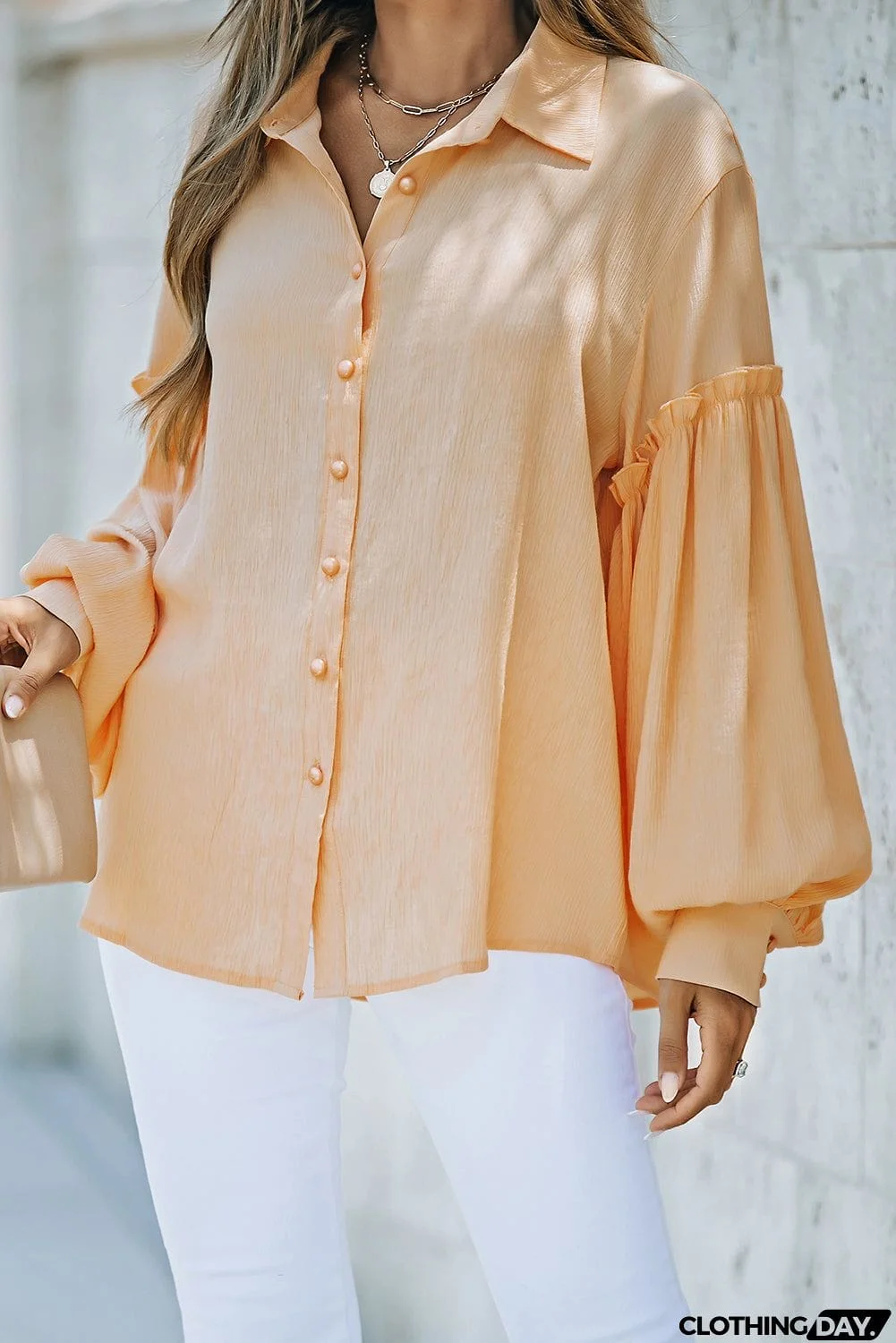 Ruffled Patchwork Bubble Sleeve Loose Shirt