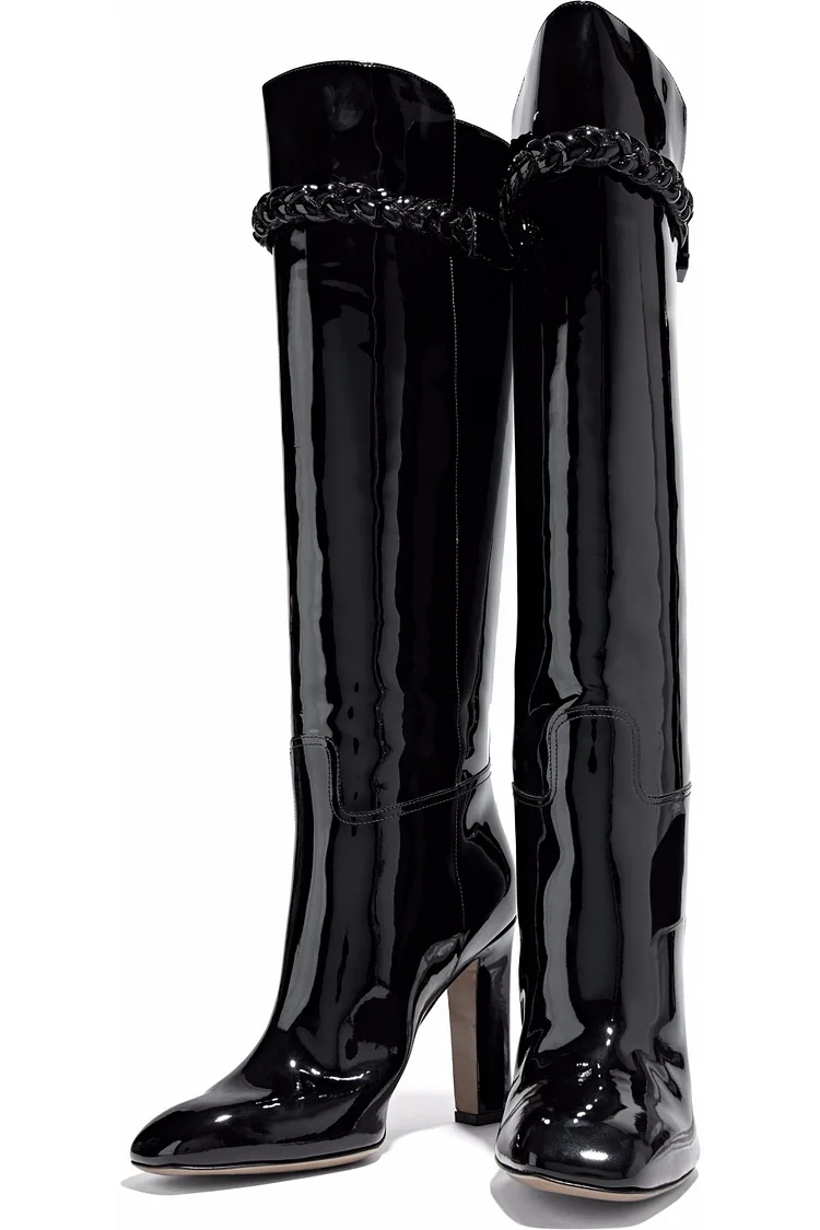 Knee-High Black Patent Leather High Heel Boots Vdcoo