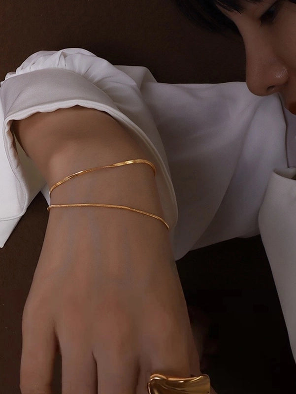 Retro Round Solid Color 304 Stainless Steel 18K Gold Plated Bracelets In Bulk