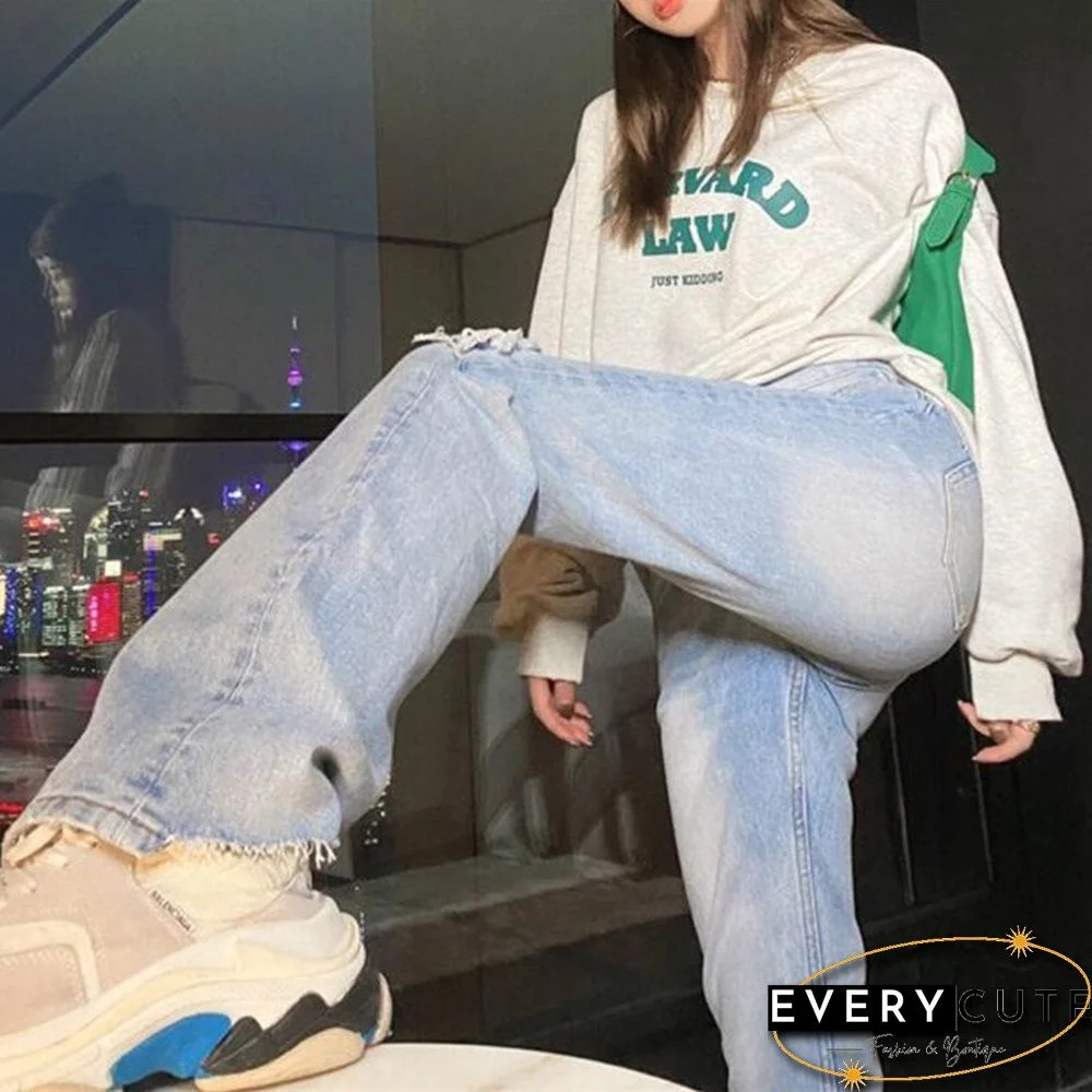 Woman Jeans Ripped High Waist Clothes Wide Leg Denim Clothing Streetwear Vintage Quality Fashion Harajuku Straight Pants