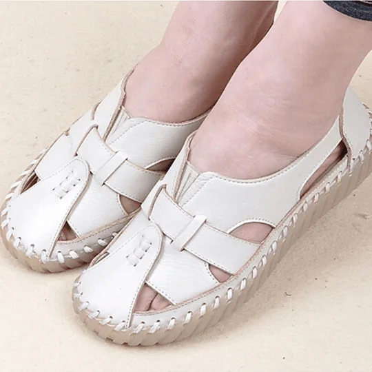 Sewn Lining Breathable Hollow Women Summer Closed Toe Shoes Sandals Radinnoo.com
